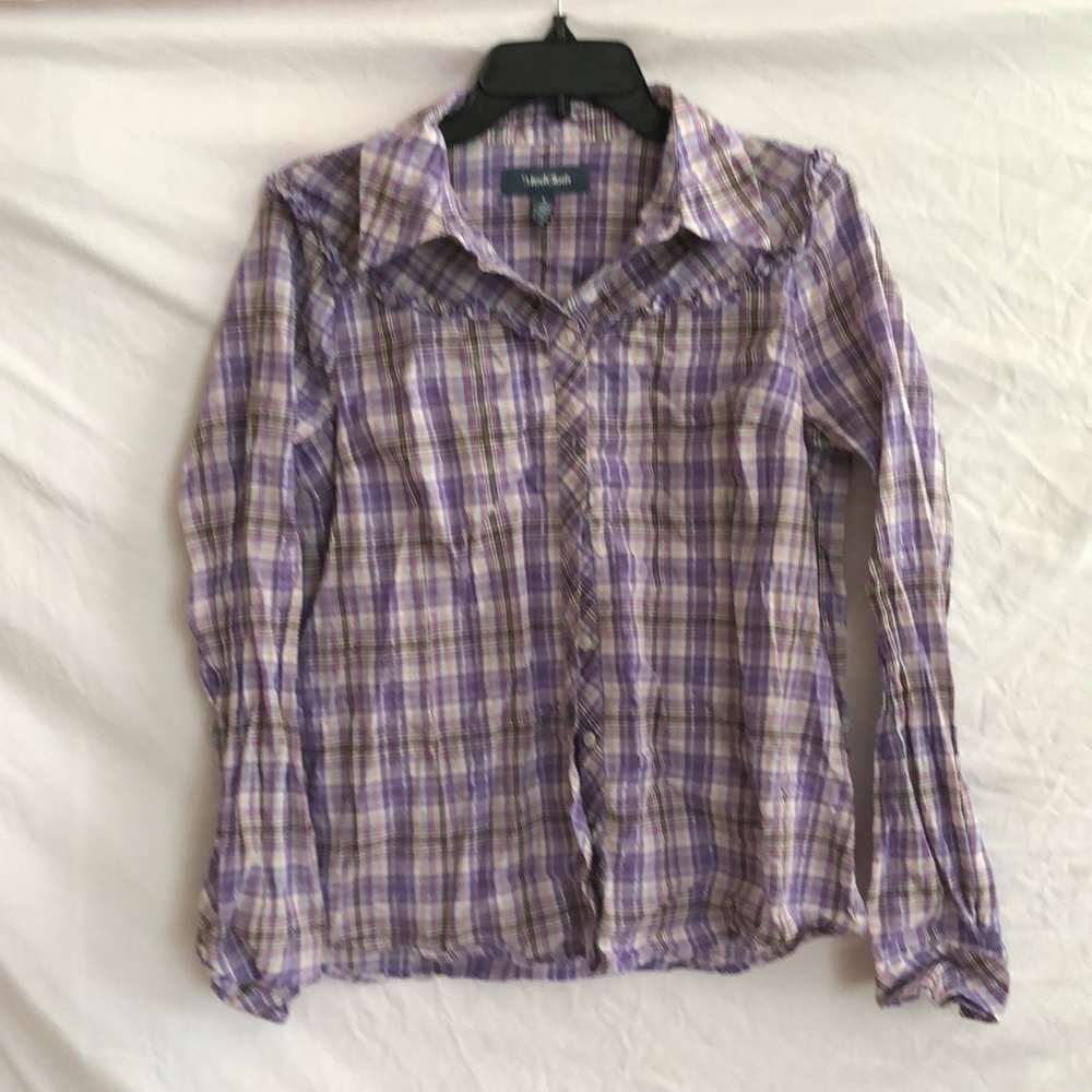 ModCloth Western button up shirt. Long sleeve. Large purple w/ ruffles cowgirl